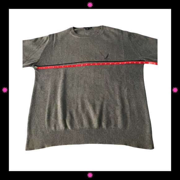 MEN'S GRAY SWEATER WITH THIN NAVY BLUE STRIPE BY NAUTICA MEDIUM - Picture 5 of 8